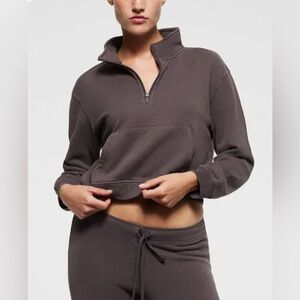 Skims Cotton French Terry Half Zip Dark Brown Iron